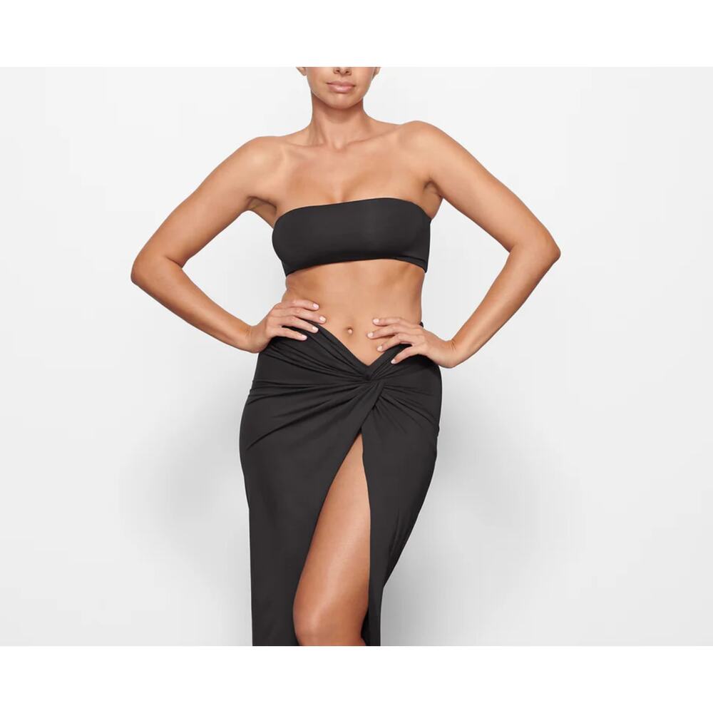 SKIMS BANDEAU BIKINI TOP Onyx Black Neck Spaghetti Strap Size 4X NEW